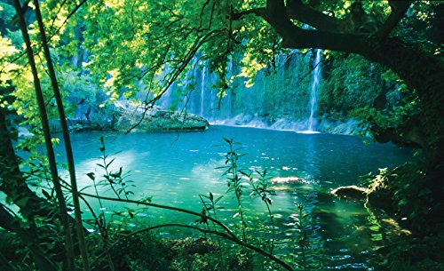 Forwall Fototapete Vlies Wanddeko Geheimer Türkiser See VEXXL (312cm. x 219cm.) AMF1783VEXXL Landschaft