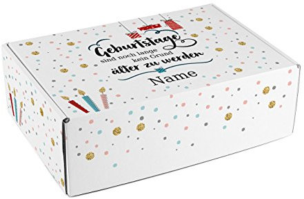 Herz & Heim® Geschenkbox - Geburtstage sind noch lange kein Grund älter zu werden - mit Namensaufdruck