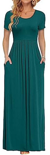 AUSELILY Maxi Dress for Women - Summer Casual Long Dresses for Ladies with Pockets L Dark Green