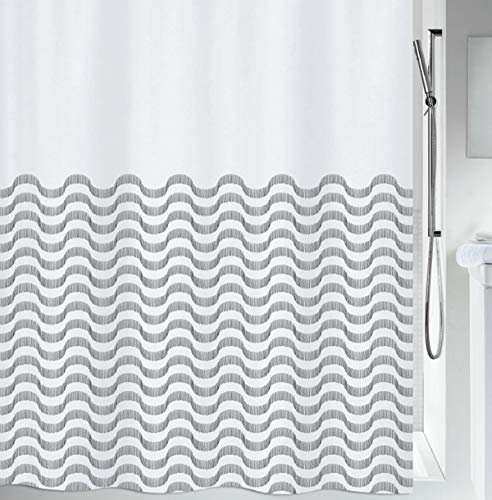 Spirella Anti-Schimmel Duschvorhang - Anti-Bakteriell, waschbar, wasserdicht - Polyester, „Vagues“ 180x200cm Schwarz Weiß