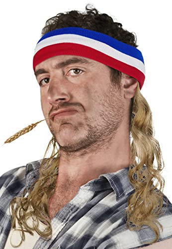 Vokuhila Kopfband mit Haaren Stirnband Hillbilly Headband Prollperücke perücke Proll Perücke Pimp (Blond)