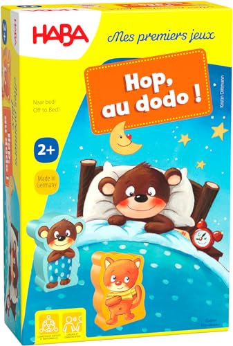 HABA - Mes Premiers Jeux – Hop, au Dodo - Jeu de société Enfant en Bois - 2 Jeux de classement et 1 Jeu de mémoire - Jeu ludique - 1 à 3 Joueurs - 2 Ans - 304762