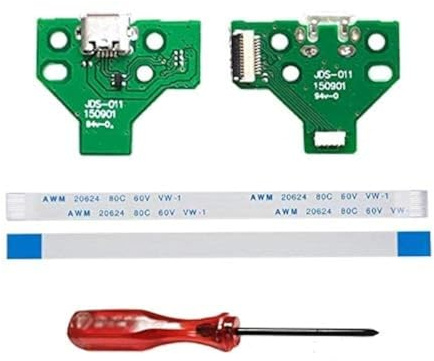 Rinbers 2 Stück JDS-011 Ersatz Ladebuchse Micro USB Adapter Ladegerät Buchse Platine mit 12 Pin Flex Kabel für Sony PS4 2nd Gen DualShock 4 Controller