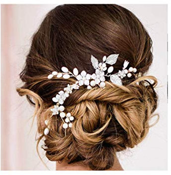 IYOU Brautschmuck Hochzeit Haar Reben Silber Perle Braut Kopfschmuck Blume Stirnband Blätter Haarschmuck für Frauen und Mädchen