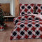 Style Heim Biber Bettwäsche 155x220 cm Flauschige Winterbettwäsche 2 Teilig 100% Baumwolle mit Reißverschluss Bettwäsche-Set Kissenbezug 80x80cm, Wendebettwäsche Karomuster Gestreift, Rot Schwarz Weiß