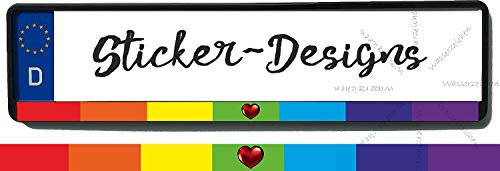 4Stück!50x1,5cm! Aufkleber/Klebe-Streifen für Kennzeichenhalter! Kennzeichen Herz Regenbogen K084 UV&Waschanlagenfest-Auto-Vinyl-Sticker Profi Qualität-Kratzfest!