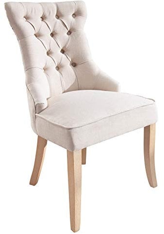 riess-ambiente.de Eleganter Landhaus Stuhl Castle beige Leinenstoff Landhausstil mit Komfortgriff Esszimmerstuhl