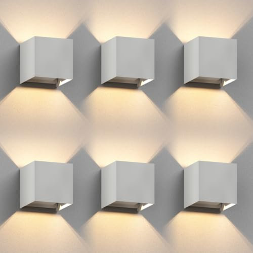 ledscom.de 6 Stück Wandleuchte CUBEL für außen, IP65, Up-/Downlight, weiß matt, quadratisch, 1x G9 max. 10W