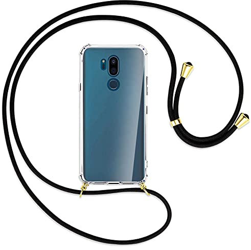 mtb more energy® Collana Smartphone Compatibile con LG G7 ThinQ, LG G7+ (6.1'') - Nero/Oro - Custodia indossabile per Collo - Cover a Tracolla con cordina