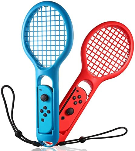 Kethvoz Tennisschläger Tennis Racket for Nintendo Switch Game, Mario Tennis Aces Spiele Tennis Schläger für N-Switch OLED Lite Joy-Con Konsole Controllers in Swing Mode (2 Stück, Blau & Rot)
