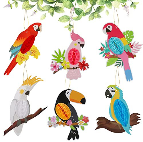 Diealles Shine Tropische Vögel Deko, 6 Stück Papageien Deko, Outdoor Garten Hawaii Deko für Tropical Party Luau Party Mottoparty Dekoration - Stil 1