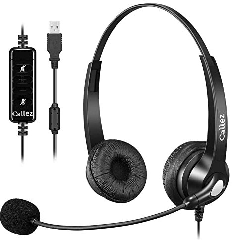 Callez USB Headset with Microphone for Laptop, Adjustable Noise Cancelling Computer Headsets, 2M Length PC Headphones with In-Line Controls for Skype Zoom Home Office Business MS Teams