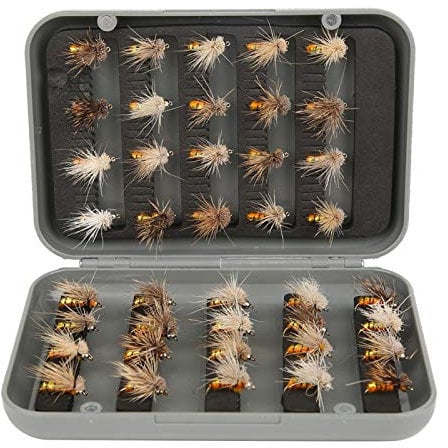 Joyzan Fly Fishing Flies Kit, Handmade Lures Artificial Bait Insect Hook Sea Trout Flies Dry Wet Assortment Kit with Waterproof Box Accessory for Lakes Rivers Realistic Lure Bass Salmon Nymph Streamer