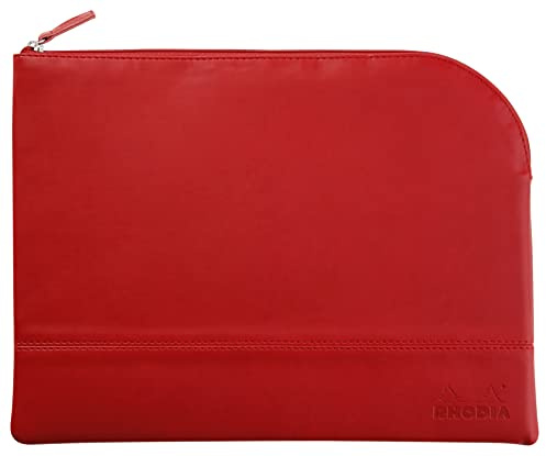 RHODIA 116744C - Faux Leather Zipped Pouch - Poppy - Size L (21 x 28 cm) - Genuine Stitching - Orange Fabric Inside - Storage for Documents, Small Supplies