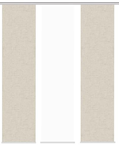 HOME WOHNIDEEN Schiebegardine PIVE, Digitaldurck, Dekostoff, Seidenoptik 245x60 cm, Farbe:Taupe, Größe:245 x 60 cm, Anzahl:3er Set (2X Bedruckt, 1x Uni)