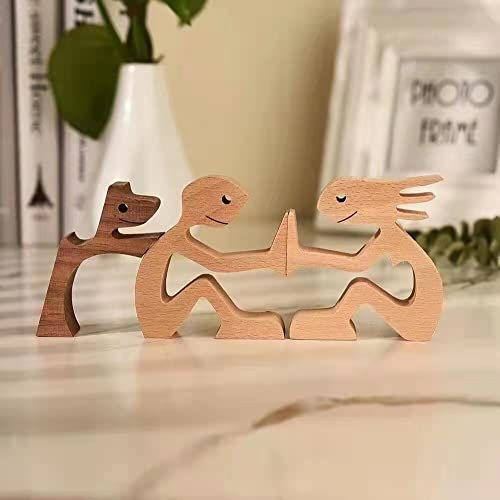 Jauhmui Dog Man Holzdekofigur, mini Hund Holzfigur Deko Geschenk für Hundeliebhaber Gassigängerin Geburtstagsgeschenk (Stil C)