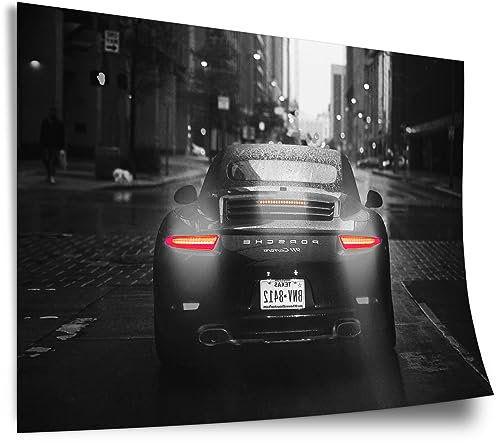 Printistico Poster Rote Auto-Lichter bei Nacht, Schwarz Weiß, black and white, Fotografie, Kunstdruck ohne Rahmen, Wandbild - A4, A3, A2, A1, A0, XXL - Wohnzimmer, Schlafzimmer, Küche, Deko