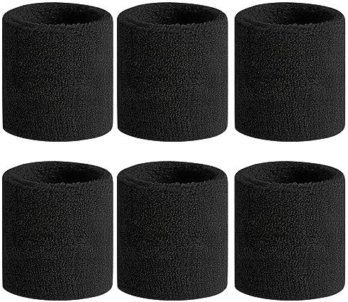 VIKY® 6 Stück Schweißband Kinder Handgelenk, Fitness Schweissband, Jungen & Mädchen Schweißbänder Handgelenk, Baumwoll Absorbierende Schweißband Arm für Fußball,Basketball und Tennis Sport (Schwarz)