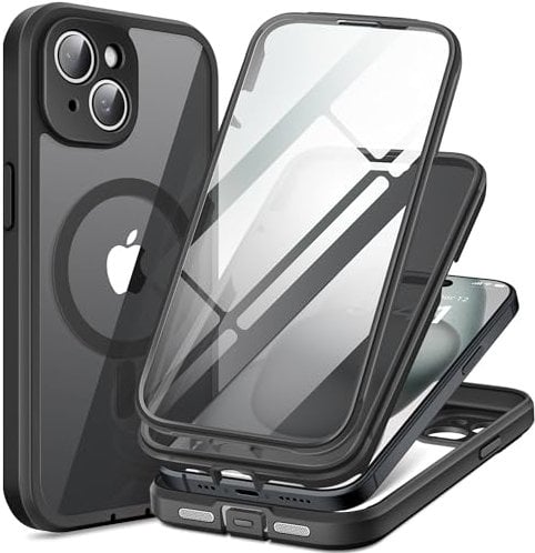 TIESZEN Magnetic for iPhone 15 Plus Case, [Dustproof Design] Compatible with Magsafe, Built-in Privacy Screen Protector & 9H Tempered Glass Screen Protector & Upgraded Camera Protection, Black