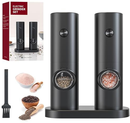 Elektrische Salz und Pfeffermühlen Set,5 Grobstufen Verstellbar, Automatisches Mahlen mit LED-Licht ,Die Mühle ist betrieb mit 4 AAA Batterien(hält länger) für BBQ Restaurant Küchemit Outdoor-Camping