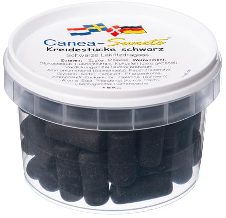 Canea Sweets Kreidestücke Schwarz | Mit Lakritz-Anis | Für echte Lakritzfans | Lakritz Dragees zum Kauen und Genießen | 150 g
