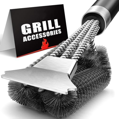 Grillbürste und Schaber, extra starkes Grillreiniger-Zubehör, sichere Drahtborsten, 45,7 cm, 3 Schrubber, Reinigungsbürste für Gas-/Holzkohlegrillroste