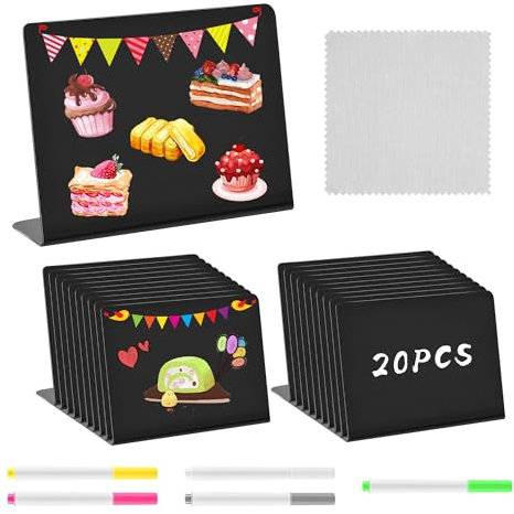 20 Stück Mini Kreidetafel Klein Buffet Schilder Tafel mit 5 kreide, Kleine Tafeln zum Beschriften Tischkarten für Buffet, Hochzeit, Party, Preisschilder, Café, 7.5 x 10cm