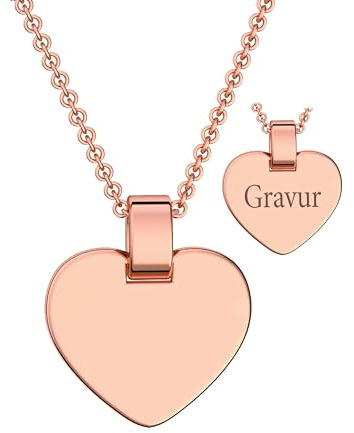 Kinder Herzkette mit Gravur in Silber 925 und Gold / Rosegold vergoldet | Halskette Mädchen Kette 38cm Herzanhänger beidseitig gravierbar mit Name Buchstaben Initialen Datum Gravurkette