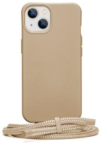 doqui Handyhülle mit abnehmbarem Band | Flexible Handykette | Anti-Fingerabdruck-Beschichtung | Nude (iPhone 15)