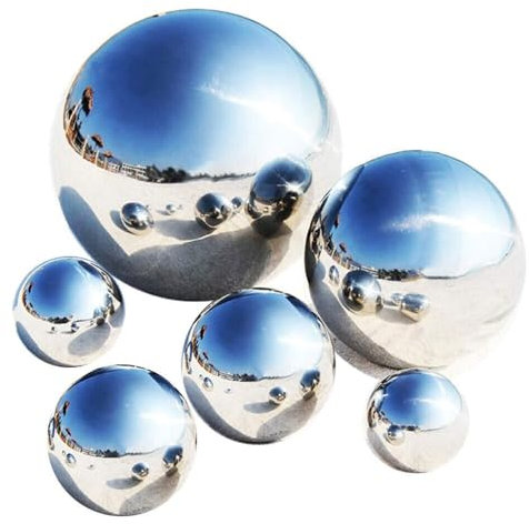 FENGSHENG-SHOP Set of 6 Pcs Garden Gazing Ball - 50-150mm Stainless Steel Mirror Polished Reflective Hollow Ball Ornament Sphere Globe for Home Outdoor Christmas Decorations