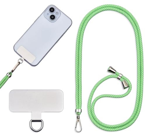 Cordon Para Movil Correa Movil Universal,Pegatinas Metálicas Para Teléfonos Móviles, Cuerdas Ajustables, Tirantes O Tirantes Para Liberar Las Manos. (Verde claro y blanco mixto)