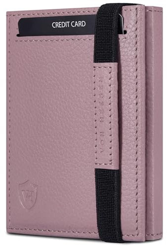 VON HEESEN Slim Wallet mit Münzfach & RFID Schutz - Leder Geldbörse Herren klein - Mini Geldbeutel Damen Portmonee - Kartenetui Echtleder Karten Portemonnaie - Kreditkartenetui Lavendel
