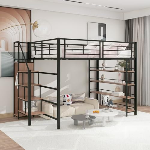 Etagenbett 140x200 mit Kleiderschrank, Hochbett mit Treppe und Aufbewahrungsschrank, Multifunktionsbett Metallbett Einzelbett Stockbett Spielbett Kinderhochbett Jugendhochbett, Ohne Matratze, Schwarz