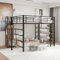 Etagenbett 140x200 mit Kleiderschrank, Hochbett mit Treppe und Aufbewahrungsschrank, Multifunktionsbett Metallbett Einzelbett Stockbett Spielbett Kinderhochbett Jugendhochbett, Ohne Matratze, Schwarz