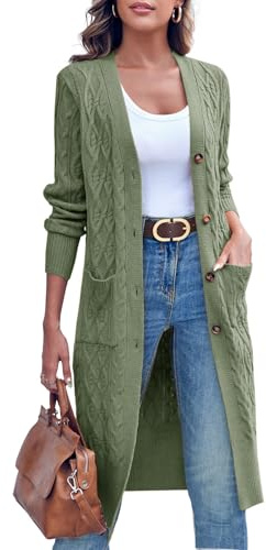 Imily Bela Cárdigan largo de punto para mujer, con estampado de trenza, con bolsillos
