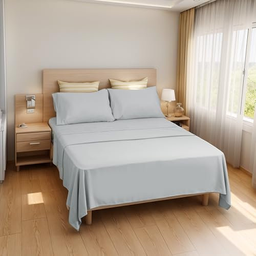 ETREXONLINE Set Lenzuola Matrimoniali 4 Pezzi per Letto 180x190/200cm, Completo Lenzuola Microfibra Traspirante Ultra Morbido - Include 1 lenzuolo sopra, 1 lenzuolo con angoli e 2 federa - Grigio