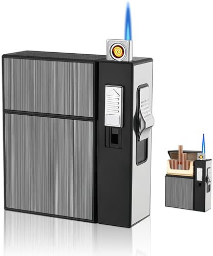 Étui À Cigarettes avec Briquet - BYZESTY Briquet Tempête - Coupe-Vent - Briquet À Gaz - Étui À Cigarettes avec USB Rechargeable - Briquet Tempête Rechargeable - Peut Contenir 20 Cigarettes