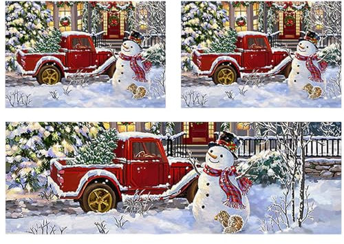 Alfombras de cocina de Navidad juegos de 3 muñecos de nieve y camión rojo Mat de cocina navideña alfombra de Navidad lavable de máquina para lavar la máquina para la cocina, puerta, pasillo, alfombra