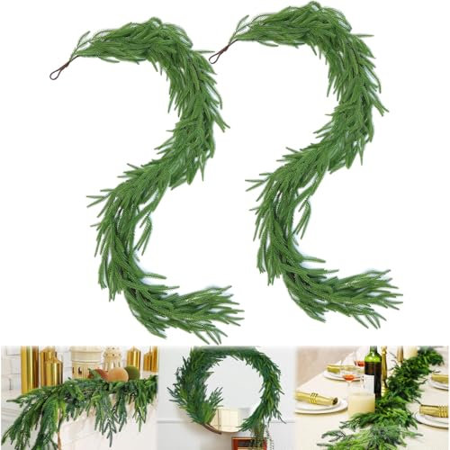 Norfolk-Kieferngirlande, künstliche, realistische Zederngirlande, Weihnachtsgirlande für Kaminsims, grüne grüne Girlande für Tisch, Kaminsims, Wand, Outdoor-Weihnachtsdekorationen (2)