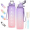 Gobravio Water Bottle 1L with Straw, Motivational Sport Water Bottle with Time Markings, Leakproof BPA Free for Cycling Running Gym School (Purple)