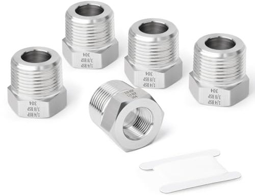 TAISHER 2 Pcs Forging of 304 Stainless Steel Reducer Hex Bushing, 3/8 Male BSP to 1/4 Female BSP, Reducing Forging Pipe Adapter Fitting, for Water Oill Air Gas