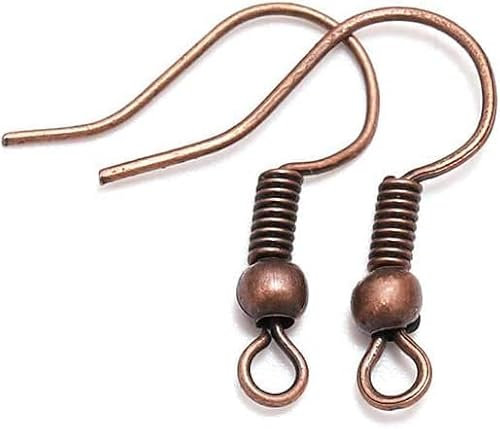 100 Pcs Red Copper Hooks Hypo-allergenic Ear Wires Fish Hooks with Ball and Coil Wires Jewelry Findings for DIY Jewelry Making Parts Supplies (20 * 17mm)