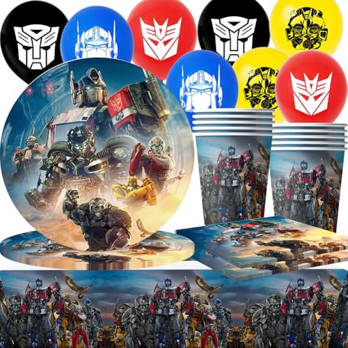 Robot Vaisselle ,Jeux anniversaire vaisselle, Party Vaisselle Anniversaire, Kit Vaisselles Anniversaire Nappe, Assiettes,Ballons,Serviettes et Gobelets en Papier (49PCS 10Invités)