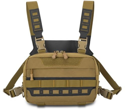 MiOYOOW Taktische Brusttasche, Verstellbare Sport-Brusttasche, Brustrucksack mit Mehreren Taschen für Die Jagd, Angeln, Wandern, Reisen