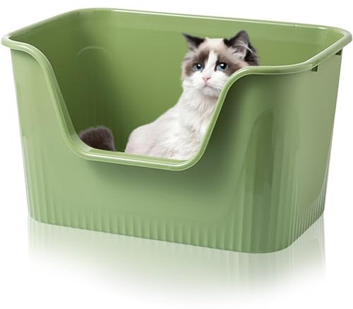 Duscdesp Litière ouverte pour chat - Grand format - 44 x 38 x 22 cm - Bord haut sans couvercle - Protection contre les éclaboussures - Pour grands chats - Taille XXL - Vert