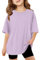 Camiseta negra de manga corta para mujer, para verano, tallas grandes, informal, cuello redondo, camiseta básica, camiseta de manga larga para niñas de 11 años, Color lila claro., 7-8 años