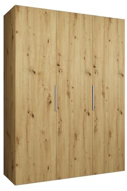 MEBLE KRYSPOL - Kleiderschrank - Drehtürenschrank - Schrank 150x202x52cm - Moderner Garderobenschrank Schlafzimmer, Flur, Jugendzimmer - Farbe Artisan Eiche, Griff Kaschmir - Marbella 1 150