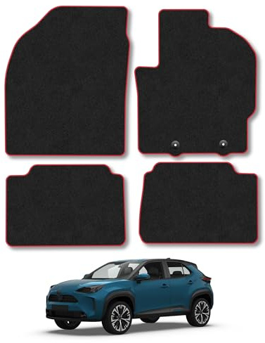 Fits Toyota Yaris Cross (2020+) [Full Hybrid] Premium Carpet Car Mats | Red Edge Trim Premium Floor Mats Tailored Fit Full Coverage Protection Accessories Easy Clean Anti Slip Made in the UK