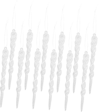 CLISPEED 12Pcs DIY Hanging Pendant Christmas Decoration Transparent Simulation Ice Icicles for Tree White Glitter Ornaments for Holiday Festivities Home Decor and Photo Props