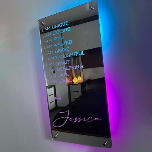 Personalized I AM Affirmations Name Mirror, LED Light Up Mirror, Bedroom Wall Decoration
